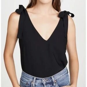 Amanda Uprichard Josephina‎ Shoulder-tie V-neck Top Women's S Black Quit Luxury